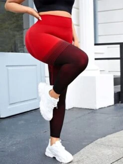 Plus Striped Print Wideband Waist Sports Leggings